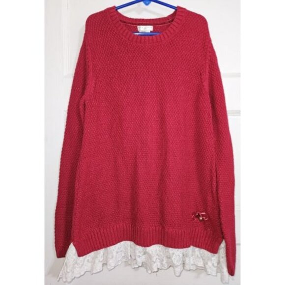 Max Studio Other - * MAX STUDIO Lace Trim Sparkly Red Knit Long Sleeved Tunic Sweater Girls Size 14